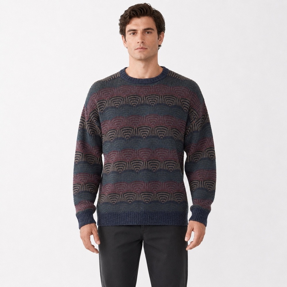 Vintage Paul Stuart 100% Alpaca Geometric Crewneck Sweater Men's XL Peru